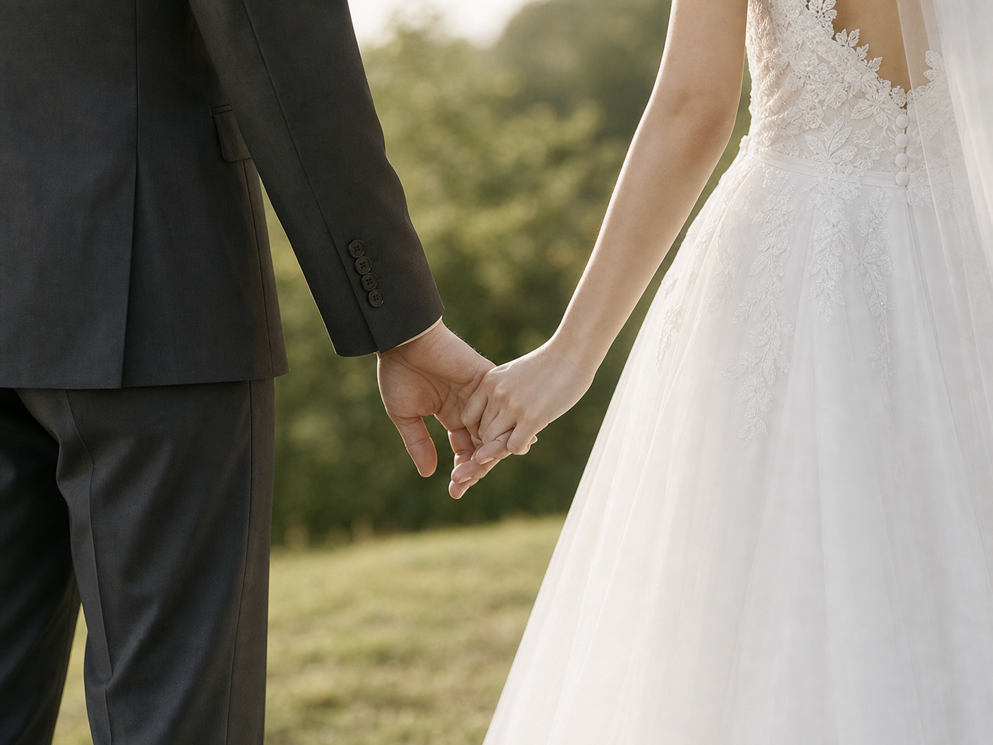 手をつなぐ新郎新婦